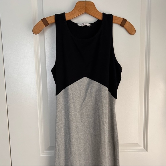 Athleta color block black grey stretch sporty midi dress - Picture 3 of 5